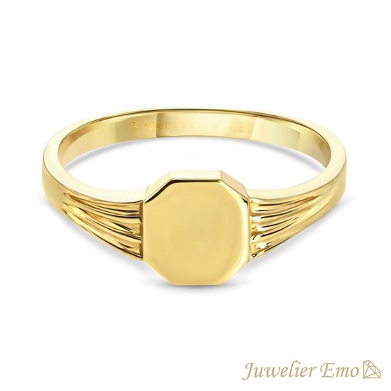 Juwelier Emo - 14 Karaat Vierkante Gouden Kinderring jongens - KIDS - GLANS LOOK - MAAT 14.50