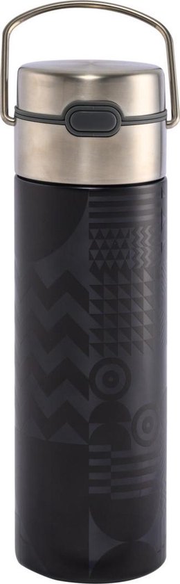 Eigenart leeza 'geo black' dubbelwandige drinkfles / thermos met zeef - roestvrijstaal - 500 ml