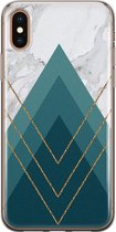 iPhone X/XS hoesje siliconen - Geometrisch blauw - Soft Case Telefoonhoesje - Print / Illustratie - Transparant, Blauw