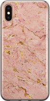 iPhone X/XS hoesje siliconen - Marmer roze goud - Soft Case Telefoonhoesje - Marmer - Transparant, Roze