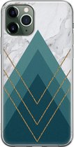 iPhone 11 Pro Max hoesje siliconen - Geometrisch blauw - Soft Case Telefoonhoesje - Print / Illustratie - Transparant, Blauw