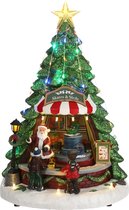 LuVille Kerstdorp Miniatuur Kerstkraam in Boomvorm - L22,5 x B22 x H33 cm