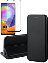 Hoesje geschikt voor Samsung Galaxy A31 - Screen Protector FullGuard - Book Case Leer ThinShield Zwart & Screenprotector