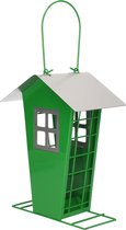 1x Tuinvogels hangende voeder silo/voederhuisje groen - 14 x 13 x 19 cm - Winter vogelvoer huisjes voor vetbollen of pindas