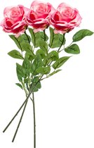 3x Roze rozen Marleen kunstbloemen 63 cm - Woondecoratie/accessoires - Kunstbloemen - Nepbloemen - Kunsttakken - Roos/rozen