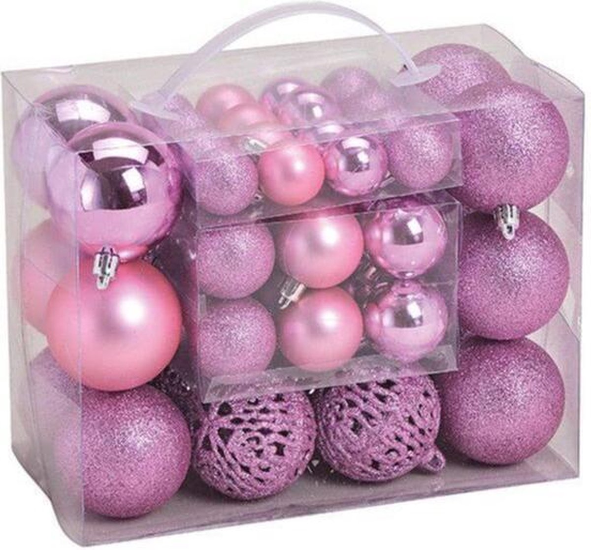 50x Roze kunststof kerstballen 3, 4 en 6 cm Glans/mat
