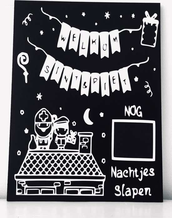 Aftelbord Sinterklaas, Zwart/wit, 40cm x 30cm