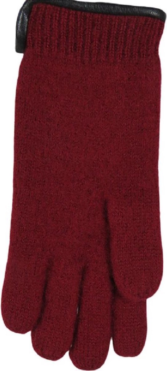 Handschoenen dames van 100% wol en met echt leren randje Bordeaux (L)