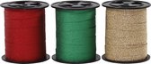 Cadeaulint. goud. groen. rood. B: 10 mm. glitter. 3x15 m/ 1 doos