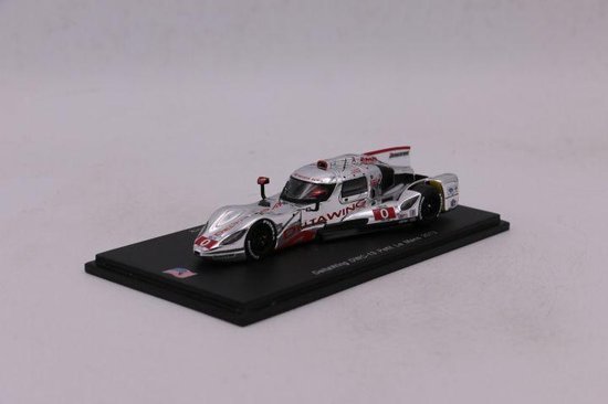 The 1:43 Diecast Modelcar of the Nissan Deltawing DWC-13 #0 of Petit LeMans 2013. The drivers were Katherine Legge and Andy Meyrick. This scalemodel is limited by 400pcs.The manufacturer is Spark.