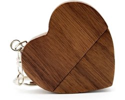 Walnoot hout hart usb stick 16gb - love, valentijnscadeau, huwelijkscadeau,