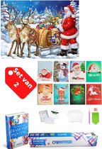 Crafterman™ Diamond Painting Volwassenen VOORDEEL SET VAN 2 STUKS - Kerstman met slee 30x40cm & 8 stuks kerstkaarten - Met 2 E-books
