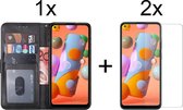 samsung m11 hoesje bookcase zwart - Samsung galaxy m11 hoesje bookcase zwart wallet case portemonnee book case hoes cover hoesjes - 2x Samsung m11 screenprotector screen protector