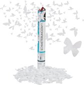 Relaxdays confetti kanon groot - party popper bruiloft - 40 cm - vlinder - wit