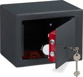 Relaxdays kluisje met sleutel - kluis voor thuis - privékluis - mini safe 17 x 23 x 17 cm - donkergrijs