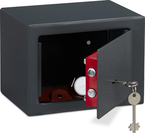 binnen Knooppunt Tomaat Relaxdays kluisje met sleutel - kluis voor thuis - privékluis - mini safe  17 x 23 x 17 cm | bol.com