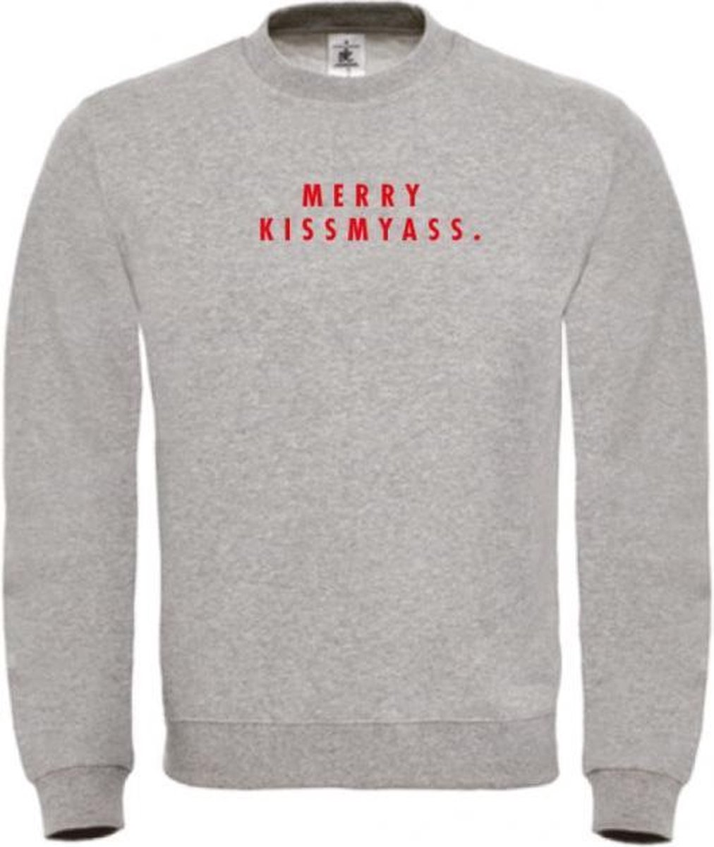 Foute kersttrui grijs S - Merry Kissmyass - rood - soBAD. | Kersttrui soBAD. | kerstsweaters volwassenen | kerst hoodie volwassenen | Kerst outfit | Foute kerst truien