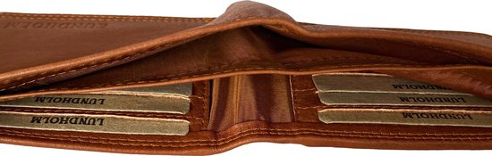 Lundholm heren portemonnee heren leer cognac compact model - RFID anti-skim - mannen cadeautjes - cadeau voor man - Lundholm