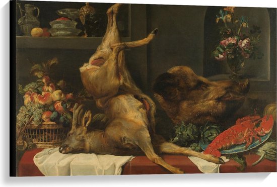 Canvas  - Oude Meesters - Stilleven dood wild, vruchten, bloemen, Frans Snijders - 90x60cm Foto op Canvas Schilderij (Wanddecoratie op Canvas)
