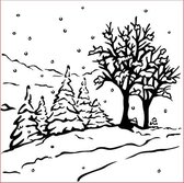 PIF013 Embossingfolder Nellie Snellen winterlandschap - embossing mal kerst - boom en sneeuw