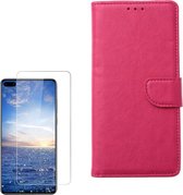 Huawei P40 Lite 5G Portemonnee hoesje roze met 2 stuks Glas Screen protector