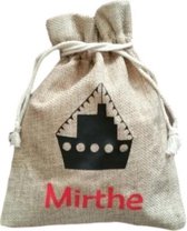 Sinterklaas Jute kadozakje met naam en Stoomboot van Sinterklaas | 14x20cm