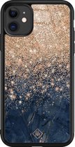 iPhone 11 hoesje glass - Marmer blauw rosegoud | Apple iPhone 11  case | Hardcase backcover zwart