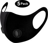 5 pack  mondkapjes met dubbel adem ventiel filter Neopreen/Scuba zeer goede kwaliteit, niet medisch mondmasker,zwart.