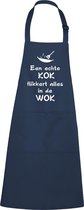 Mijncadeautje - Luxe schort - Een echte kok flikkert alles in de wok -navy /  blauw