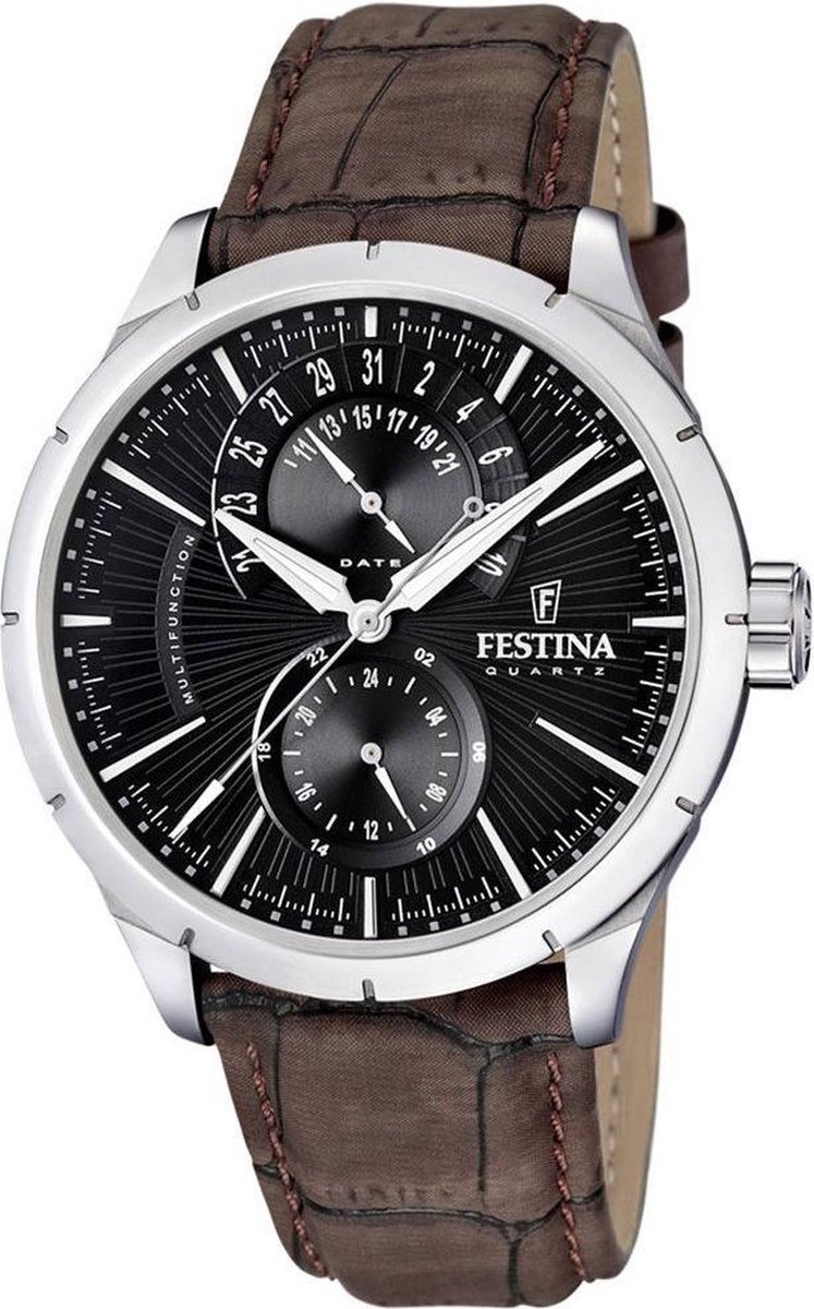 Festina F16573-2 Retro - Horloge - Leer - Bruin - 45.8 mm
