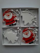 12 Houten Kerstboomhangers - houten hangers - kerstman en kerstboom - wit / rood - kersthangers