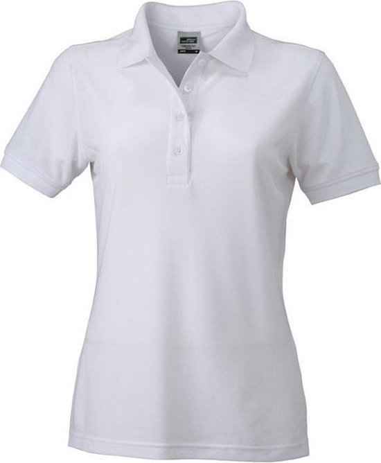 Polo blanc pour femme à manches courtes et fermeture à boutons.
