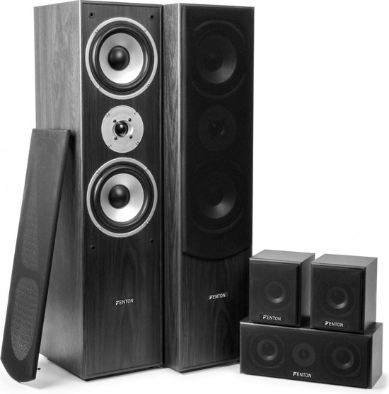 Surround set home cinema 5.0 - Fenton 1150 Watt met 200 Watt actieve 8'' subwoofer - Zwart van Fenton — afbeelding 2