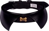Luxe Halsband voor Honden - Metalen Bot - Echt Leer / Leder - Maat L - 58x2,5 cm - Zwart