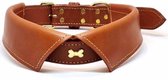 Dielay - Luxe Halsband voor Honden - Metalen Bot - Echt Leer / Leder - Maat L - 58x2,5 cm - Bruin