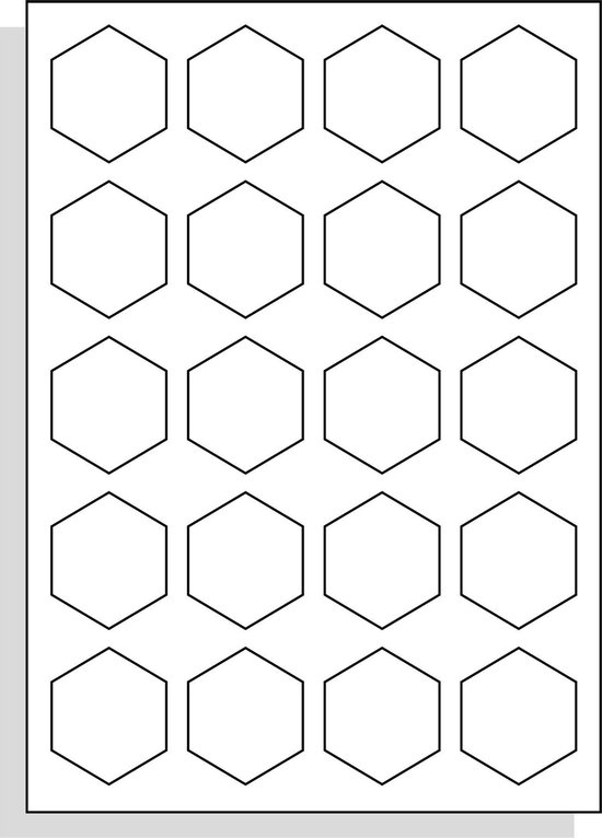 A4 Laserprinter etiketten - 42 x 50 mm hexagon - glanzend wit - 100 vel per doos