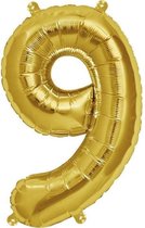 Folie Ballon - Cijfer 9 Goud Met Rietje |Verjaardag/Birthday | Party | Jubileum |