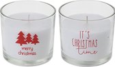 Kaars - glas - kerst - 7x8 cm - merry christmas 2 stuks