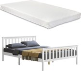 Houten bed Breda met bedbodem en matras 160x200 cm wit