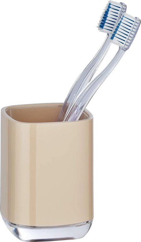 Wenko Portaspazzolini Masone In Polistirolo Beige - Bicchiere Moderno Per Bagno O Toilette Ospiti