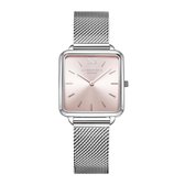 SJ WATCHES Avignon horloge dames zilver roze wijzerplaat vierkant - horloges voor vrouwen 28.5 mm - Vierkante horloge