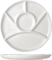 Set de 12 x assiettes à fondue / assiettes barbecue / assiettes gourmandes à compartiments rond en porcelaine blanche 24 cm