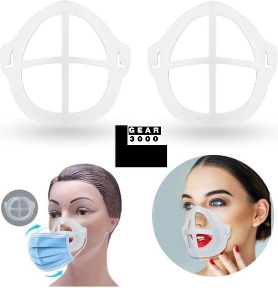 Bracket 3D voor mondkapje - 2 stuks - binnenmasker - vergemakkelijkt ademhaling - beschermt make up - lipstick - lipgloss - herbruikbaar - GEAR3000®