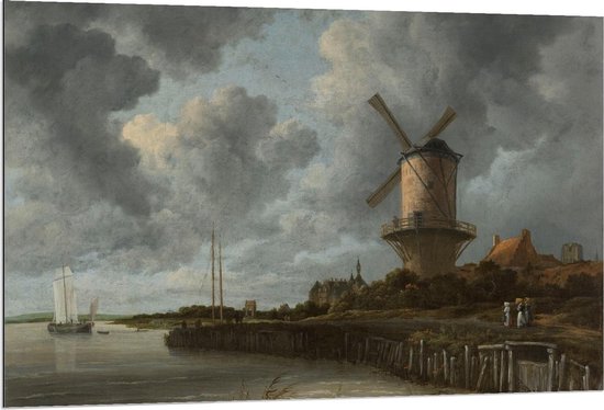 Dibond - Oude Meesters - Molen, Wijk bij Duurstede, Jacob Isaacksz v Ruisdael - 120x80cm Foto op Aluminium (Met Ophangsysteem)
