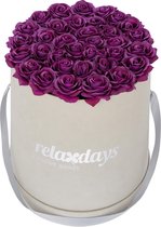 relaxdays flowerbox - rozenbox - 34 kunstrozen van stof - rozen in doos - box - decoratie Paars