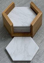 Marmer onderzetters - keramisch - bamboe houder - voor glazen - zeshoekig - hexagon