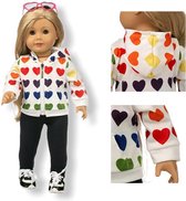 Poppenkleding meisje - Kleertjes geschikt voor o.a. BABY born - Poppenkleertjes 43 cm - Wit jasje met hartjes en broekje