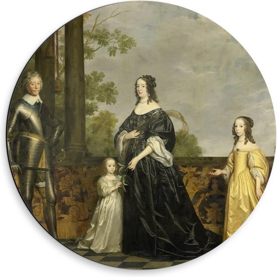 Dibond Wandcirkel - Oude Meesters - Frederik Hendrik en Amalia v Solms, Gerard v Honthorst - 50x50cm Foto op Aluminium Wandcirkel (met ophangsysteem)