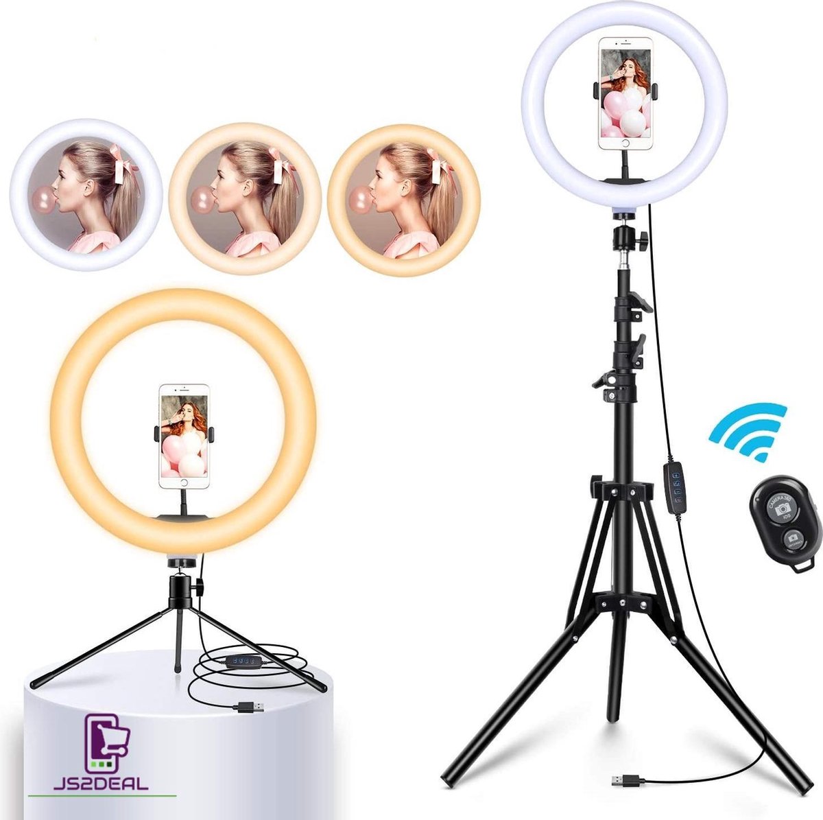 LED Ring lamp USB met telefoonhouder en statief 3