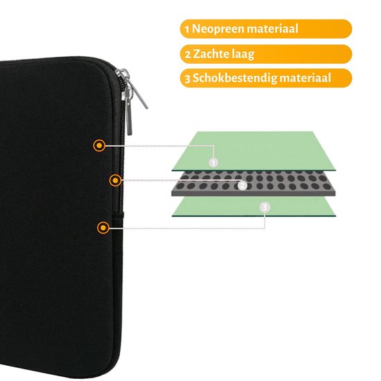 Mondio Laptoptas Laptop Sleeve - Soft Sleeve - Extra Bescherming - 13.3 inch - Neopreen - Universele Sleeve - Macbook Sleeve - met Ritssluiting - Laptop Tas - Foam - Macbook Pro / Air - Notebook - Zwart - Mondio